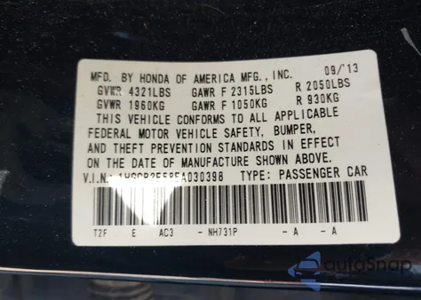 2014 Honda Accord Sport from USA, damaged, VIN 1HGCR2E58EA030398